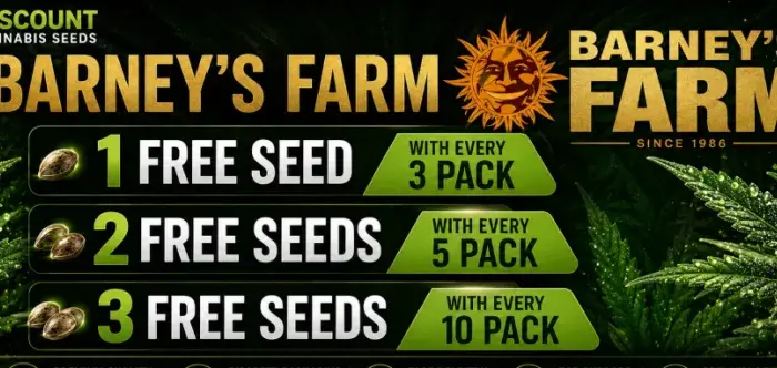 BARNEY’S FARM 1 FREE SEED WITH EVERY 3 PACK 2 FREE SEEDS WITH EVERY 5 PACK 3 FREE SEEDS WITH EVERY 10 PACK