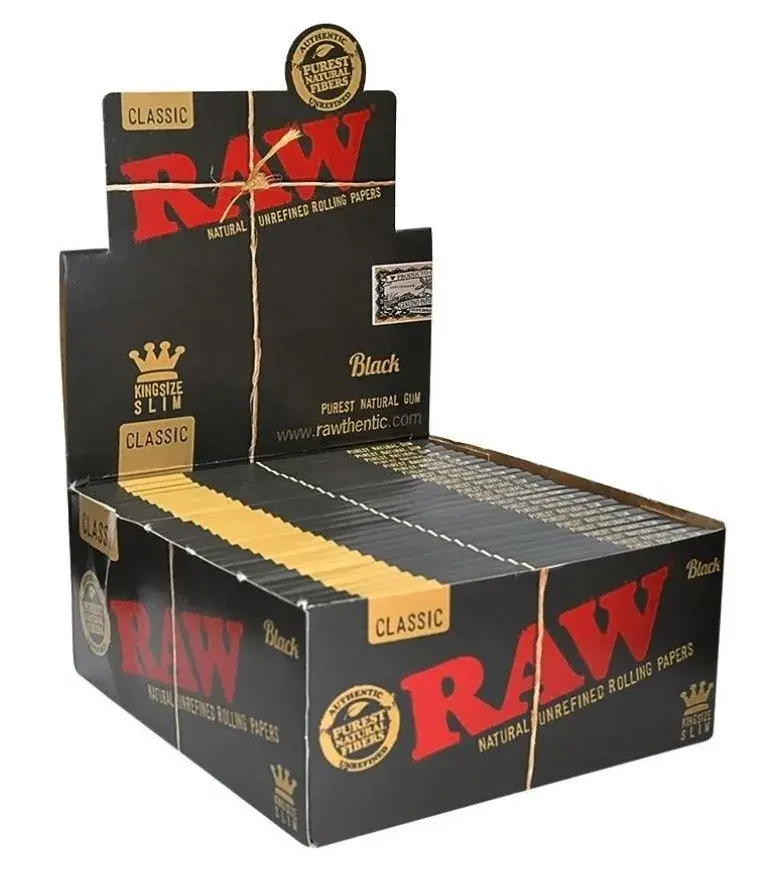 Raw Black Connoisseur Kingsize Slim Papers & Tips (Box of 24 packs)