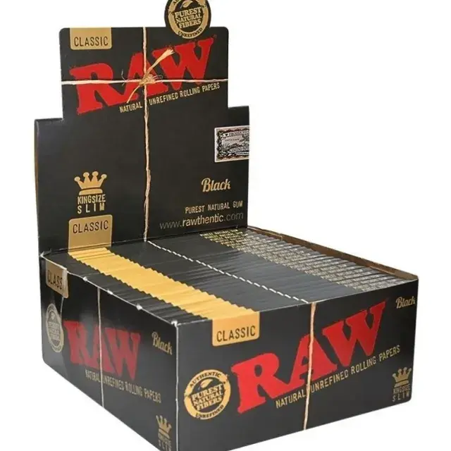 Raw Black Connoisseur Kingsize Slim Papers & Tips (Box of 24 packs)