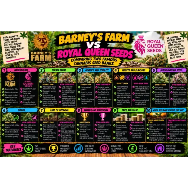 Cannabis Seeds: Barney's Farm vs Royal Queen Seeds: Comparing Two Famous Cannabis Seed Banks.