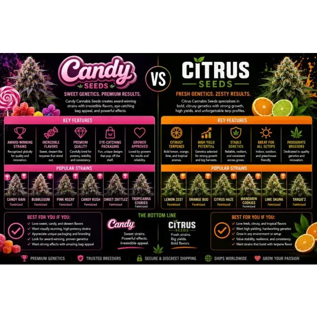 Cannabis Seeds: Candy Cannabis Seeds vs Citrus Cannabis Seeds.
