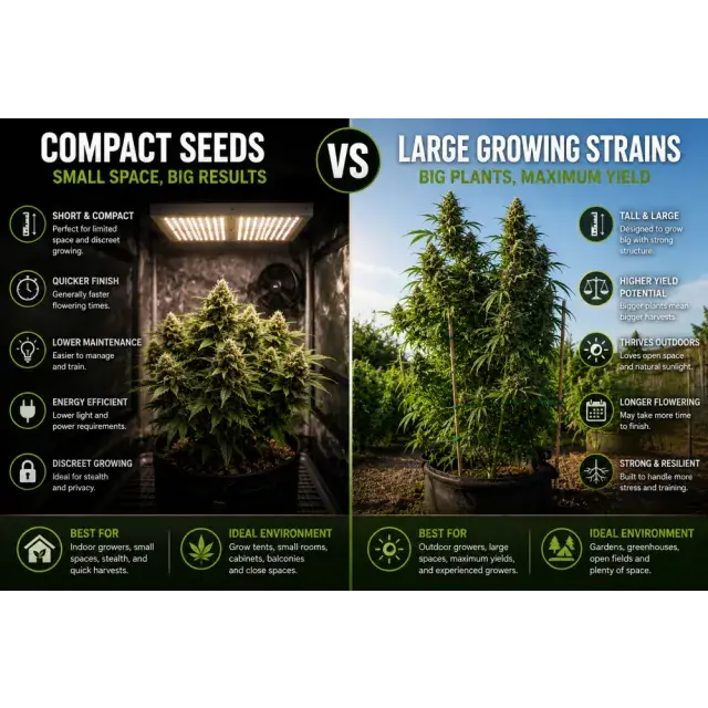 Cannabis Seeds: Compact Cannabis Seeds vs Large Growing Strains.