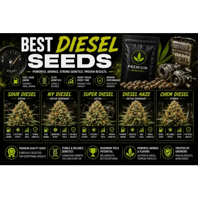 Diesel Cannabis Seeds: Discover Fuel-Scented Cannabis Genetics.