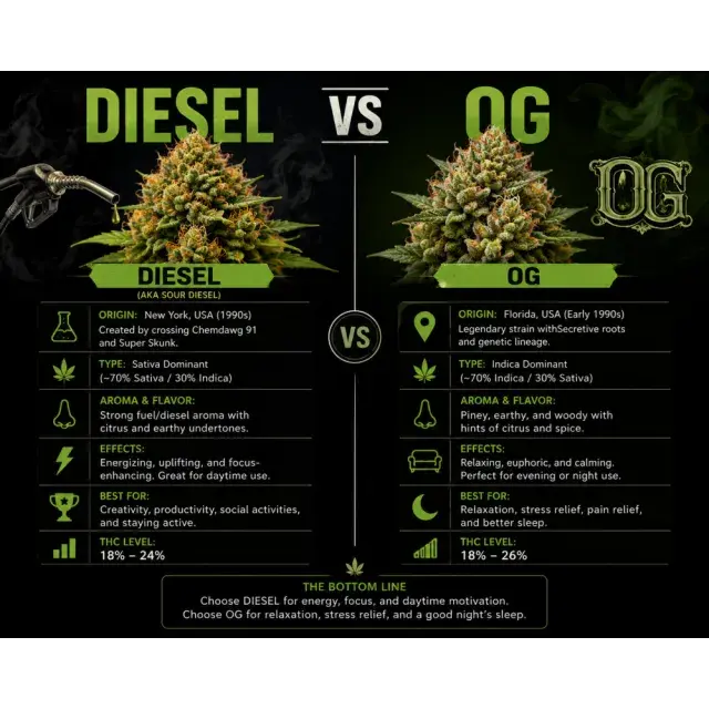 Cannabis Seeds: Diesel vs OG  Strains: What's the Difference?