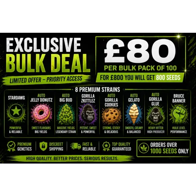 EXCLUSIVE CANNABIS SEEDS BULK DEAL £80 PER 100 PACKS FOR £800.