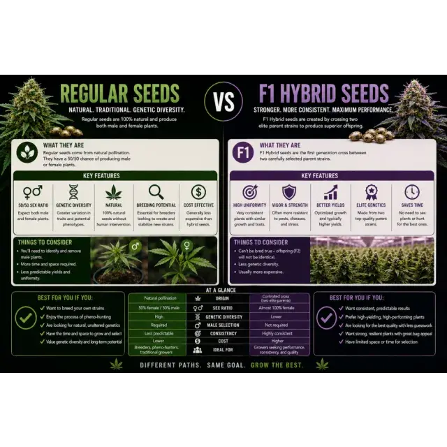 Cannabis Seeds: Regular Cannabis Seeds vs F1 Hybrid Seeds.