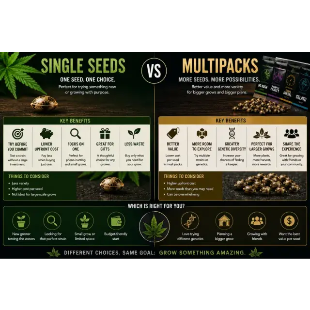 Cannabis Seeds: Single Cannabis Seeds vs Multipacks.