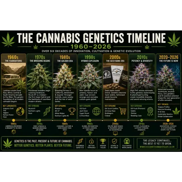 Cannabis Seeds: The Cannabis Genetics Timeline (1960–2026).