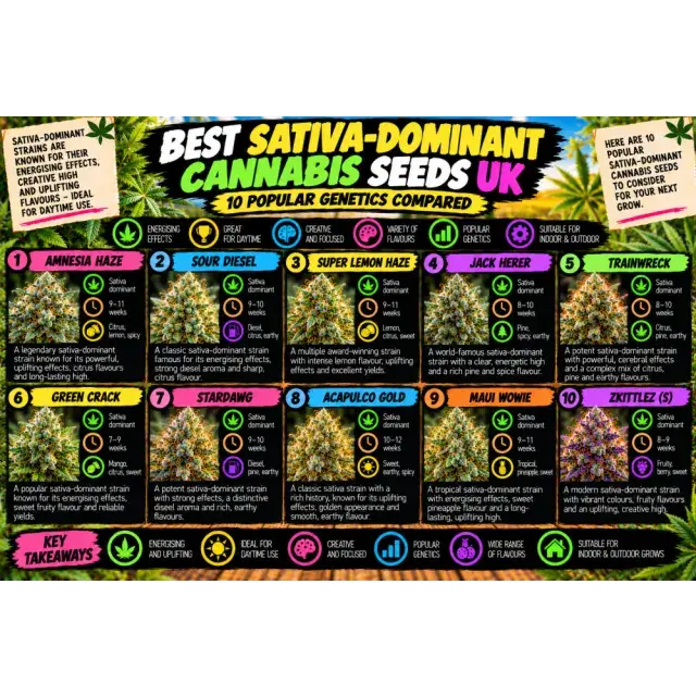 Cannabis Seeds: Best Sativa-Dominant Cannabis Seeds UK: 10 Popular Genetics Compared.